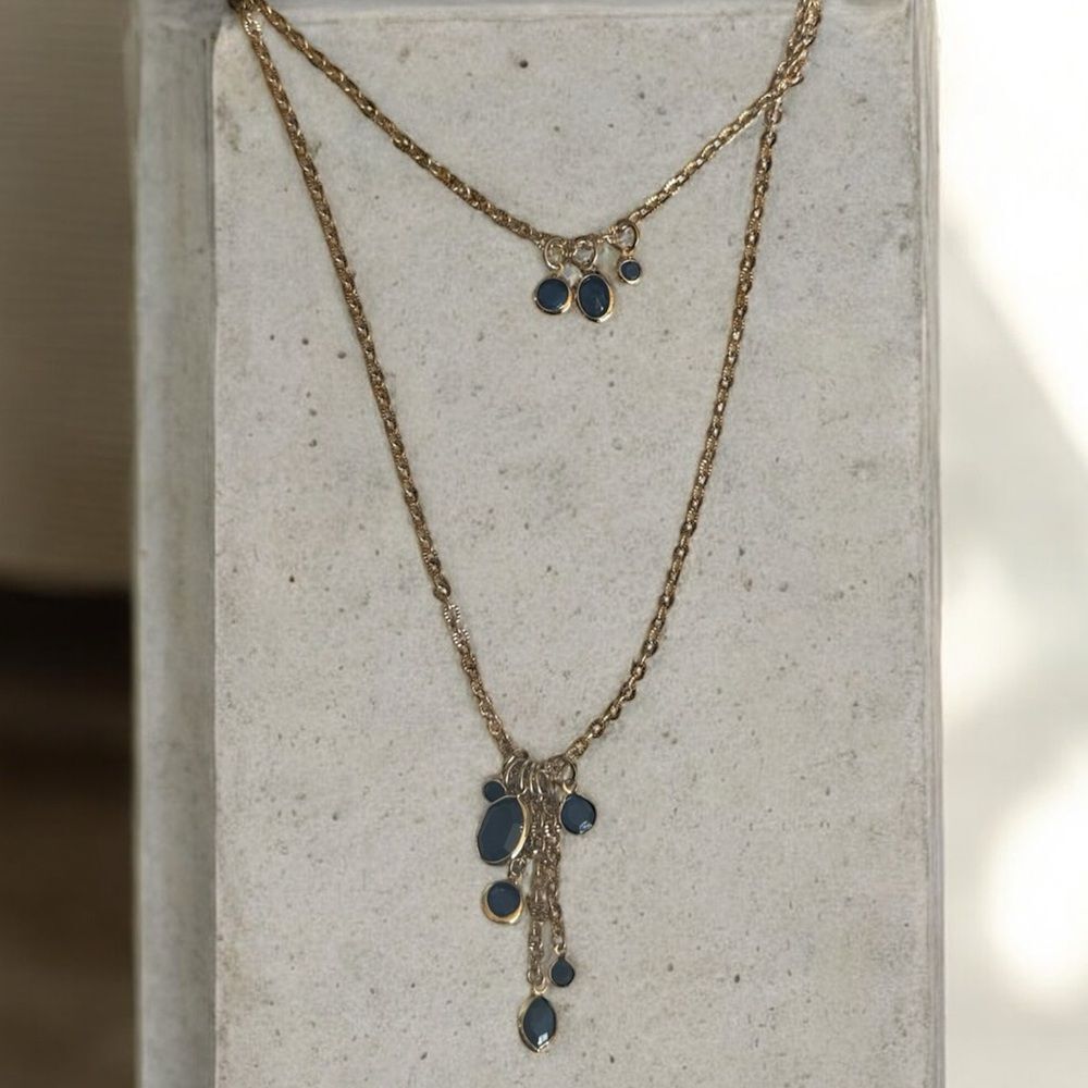 Forth & Towne Double Layer Necklace with Navy Crystals!
